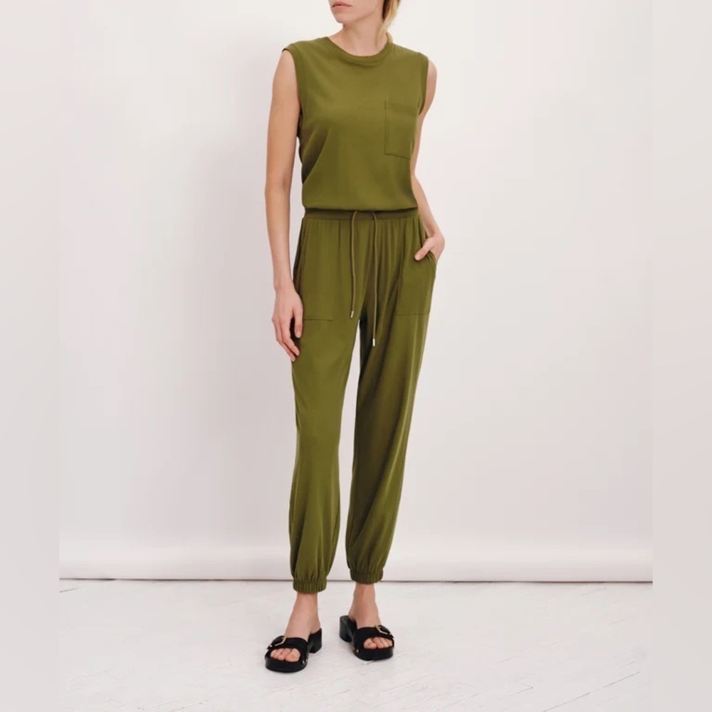 NEW ATM Anthony Thomas Melillo High Torsion Sleeveless Jumpsuit Juniper Large